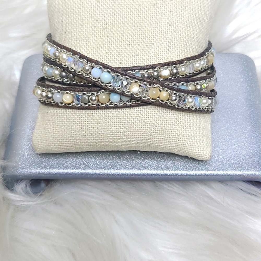 Wrap Bracelet Beaded Neutral Color Gray Everyday Casual Summer Cute Jewelry Fun - Picture 1 of 4